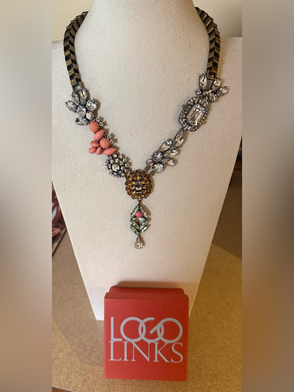 Lori Goldstein LOGO LINKS Statement Multicolor Crystal Necklace - New